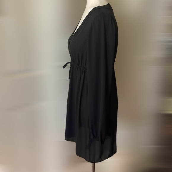 WHBM Empire Waist Tunic Blouse Self Tie Black 6 - Picture 4 of 9